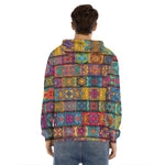 Rectangle Mandala Bohemian Pattern Print Men's Velvet Pullover Hoodie