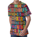 Rectangle Mandala Bohemian Pattern Print Men's Velvet T-Shirt