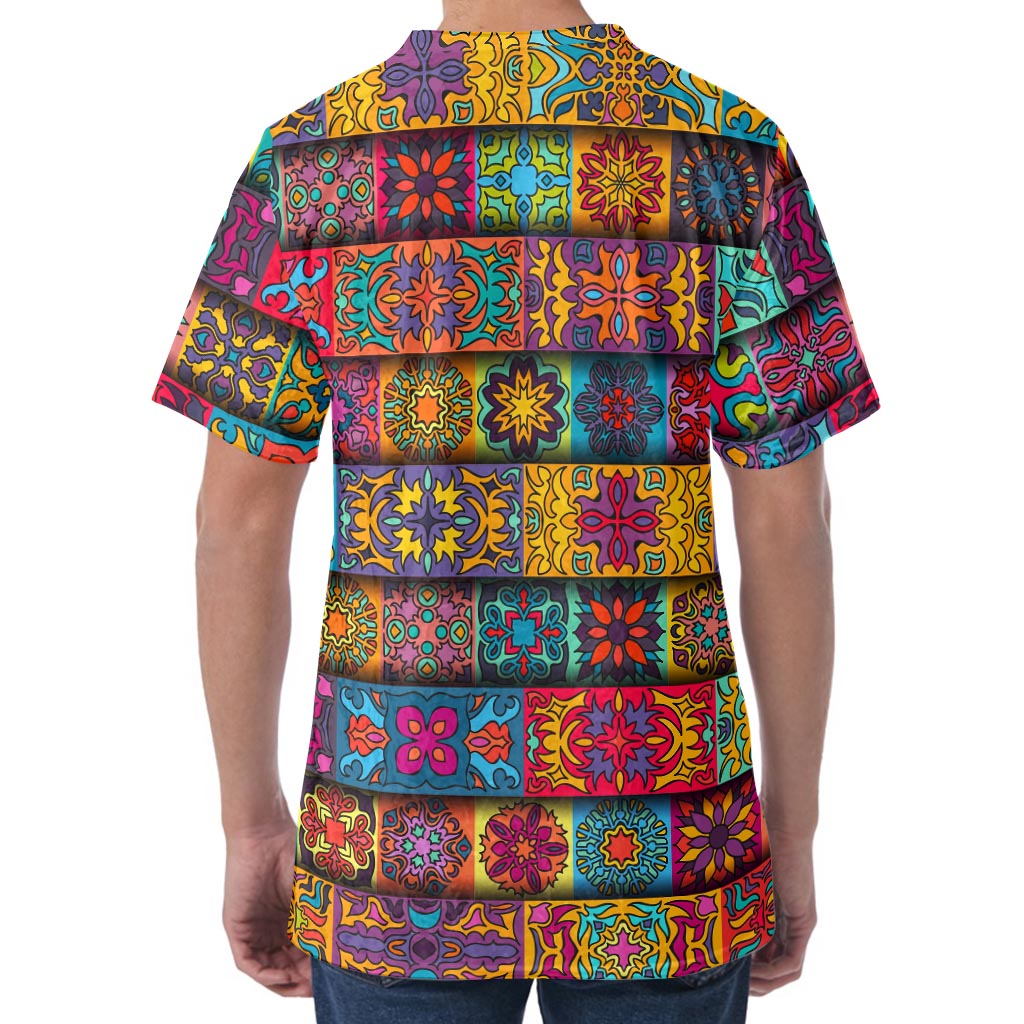 Rectangle Mandala Bohemian Pattern Print Men's Velvet T-Shirt