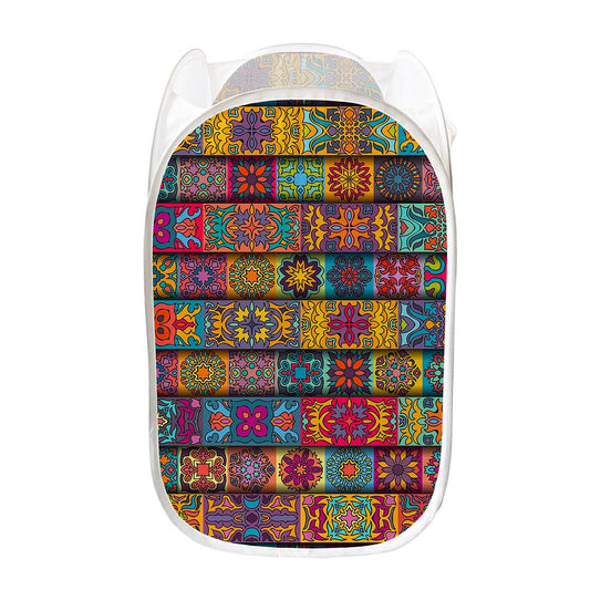 Rectangle Mandala Bohemian Pattern Print Mesh Laundry Hamper