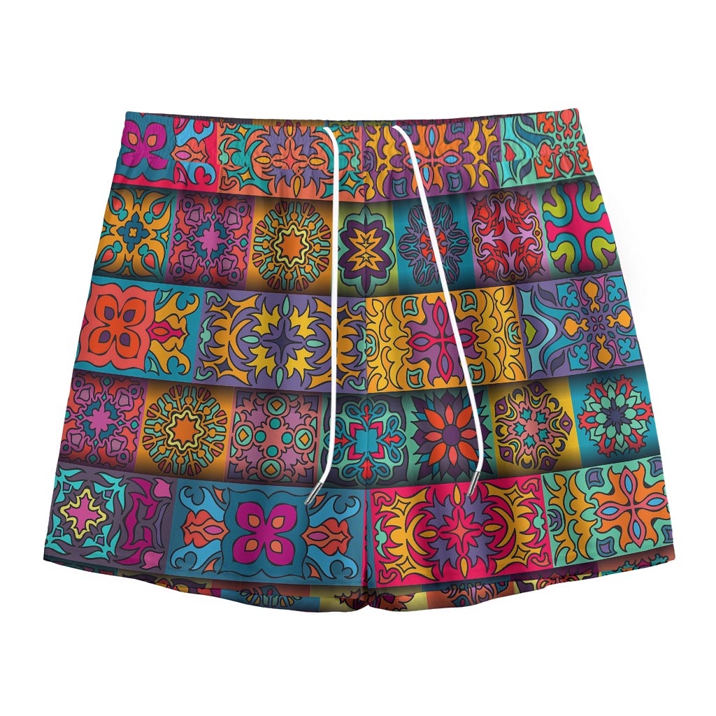 Rectangle Mandala Bohemian Pattern Print Mesh Shorts