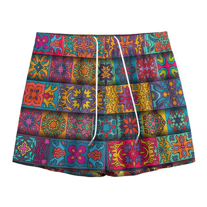 Rectangle Mandala Bohemian Pattern Print Mesh Shorts