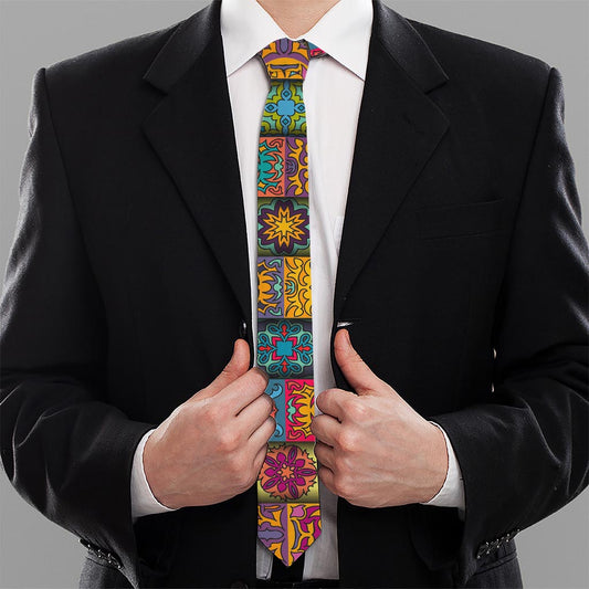 Rectangle Mandala Bohemian Pattern Print Necktie