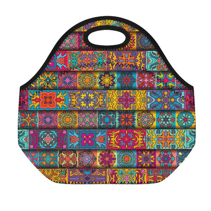 Rectangle Mandala Bohemian Pattern Print Neoprene Lunch Bag