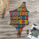 Rectangle Mandala Bohemian Pattern Print One Shoulder Bodysuit
