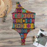 Rectangle Mandala Bohemian Pattern Print One Shoulder Bodysuit