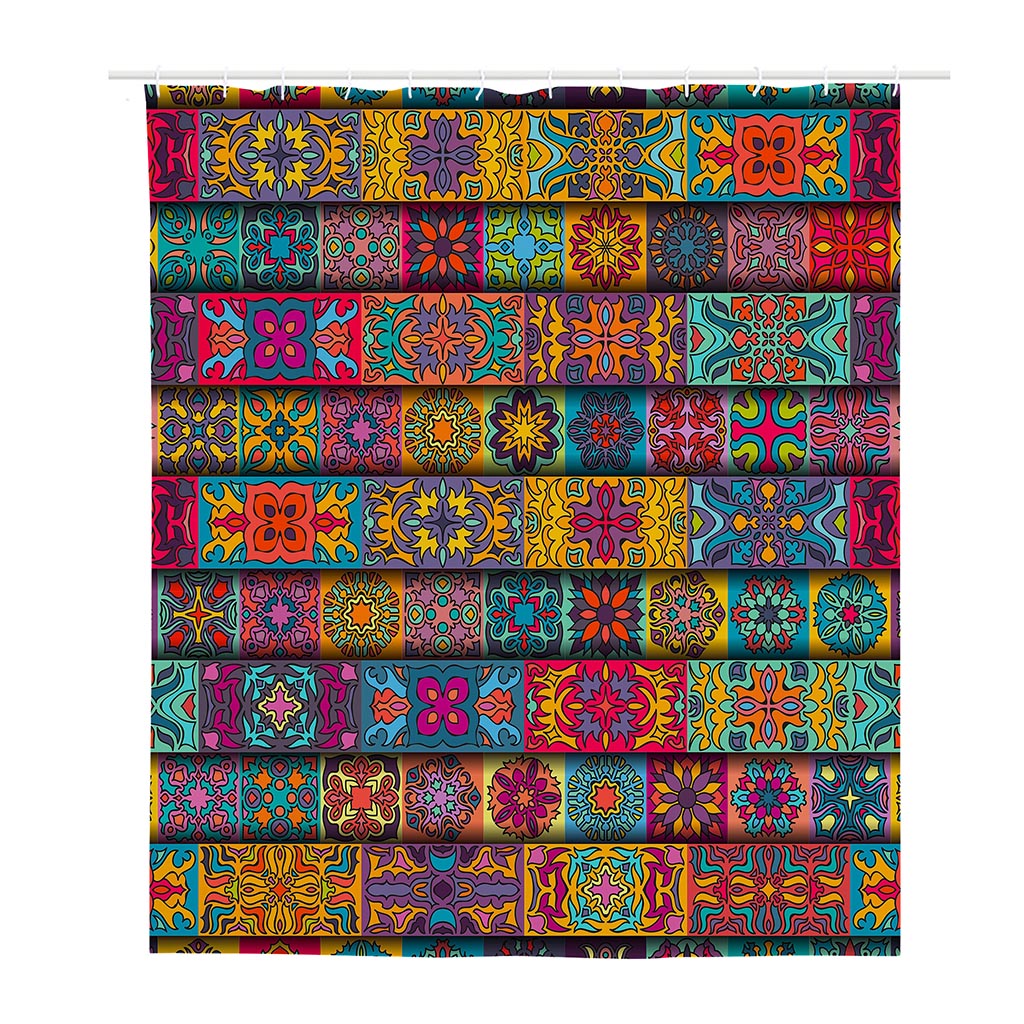 Rectangle Mandala Bohemian Pattern Print Polyester Shower Curtain