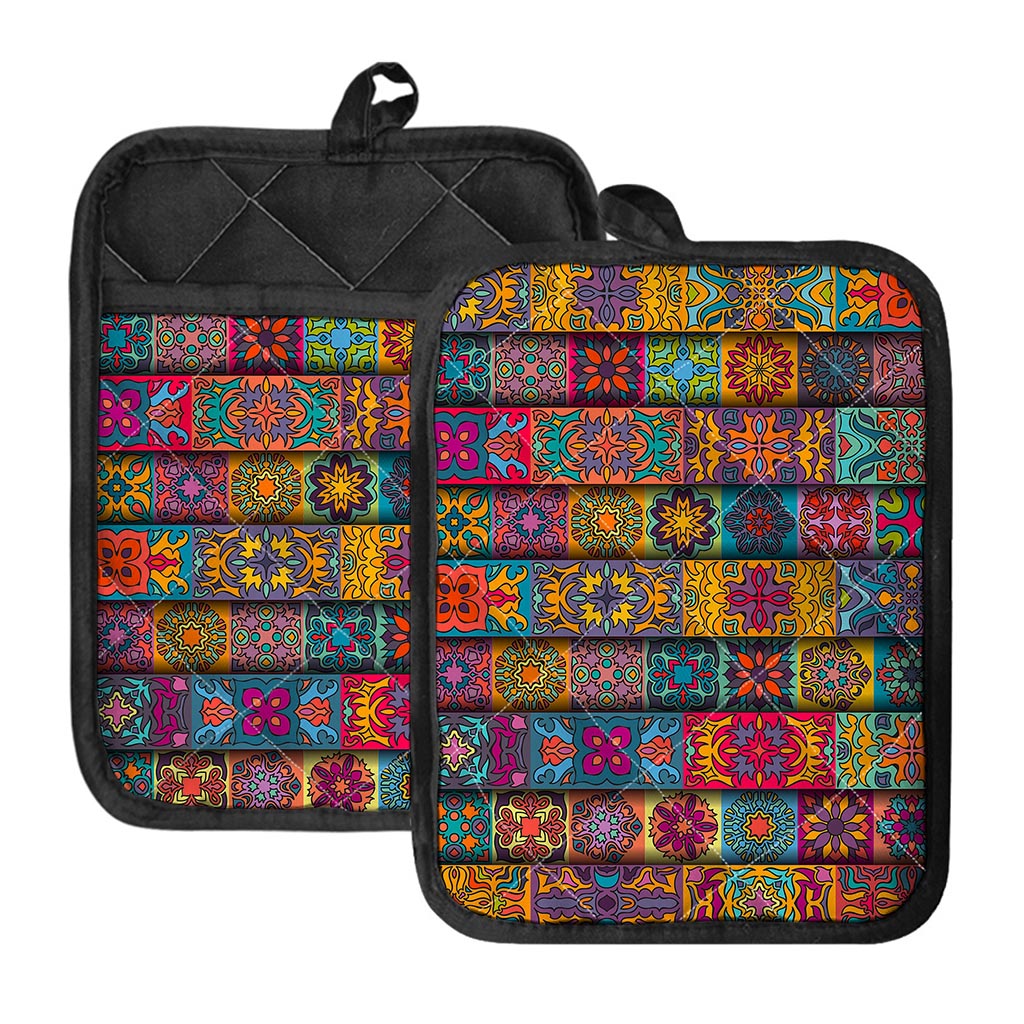 Rectangle Mandala Bohemian Pattern Print Pot Holders With Pocket