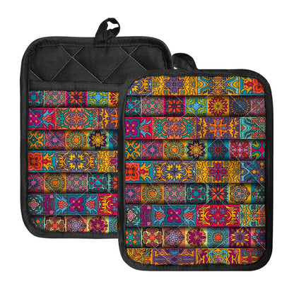 Rectangle Mandala Bohemian Pattern Print Pot Holders With Pocket