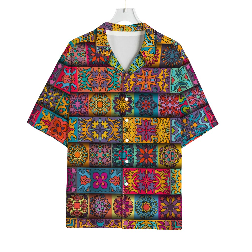 Rectangle Mandala Bohemian Pattern Print Rayon Hawaiian Shirt