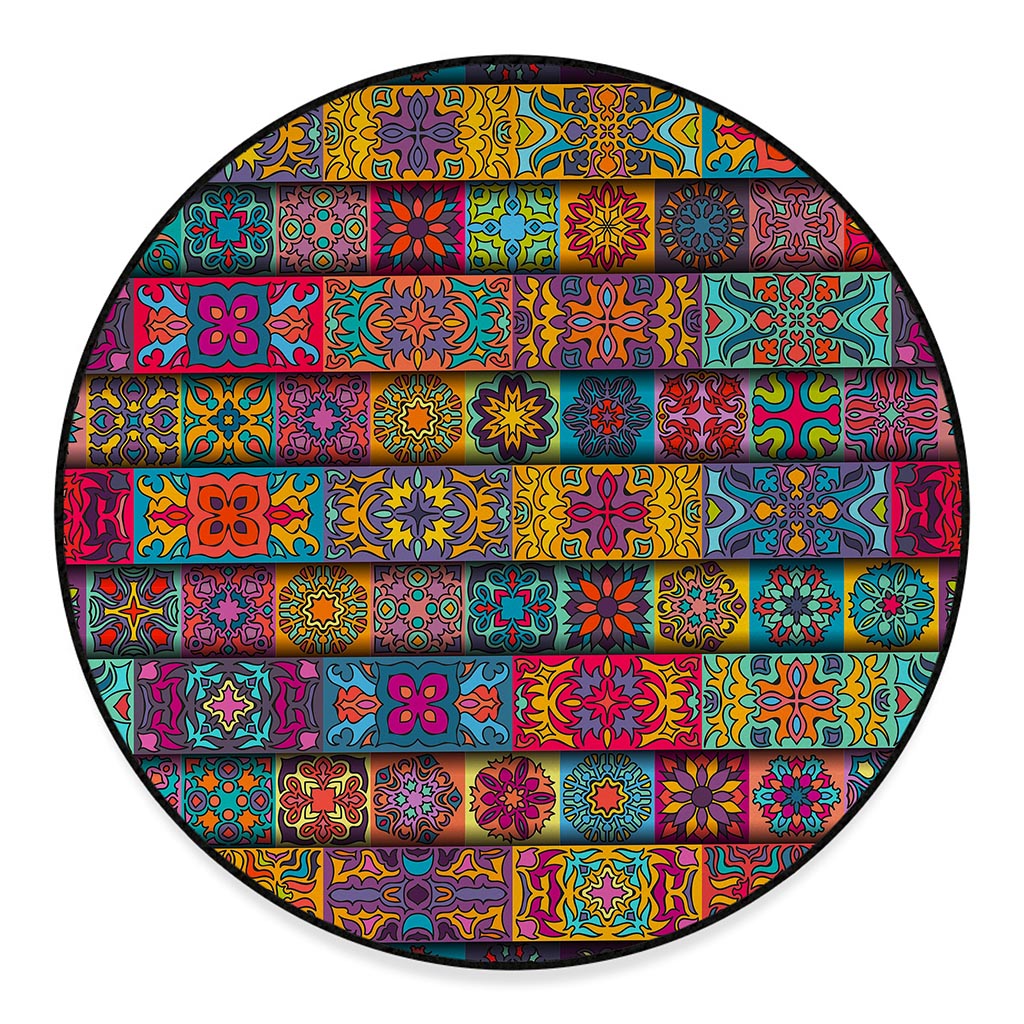 Rectangle Mandala Bohemian Pattern Print Round Floor Mat