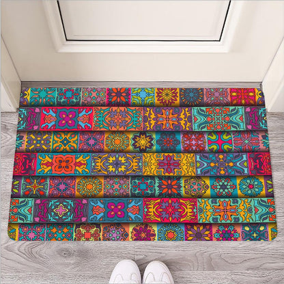 Rectangle Mandala Bohemian Pattern Print Rubber Doormat