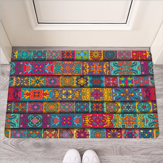 Rectangle Mandala Bohemian Pattern Print Rubber Doormat