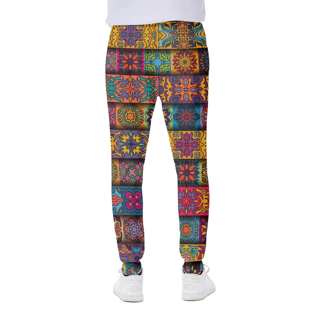 Rectangle Mandala Bohemian Pattern Print Scuba Joggers