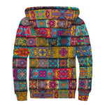 Rectangle Mandala Bohemian Pattern Print Sherpa Lined Zip Up Hoodie