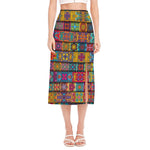 Rectangle Mandala Bohemian Pattern Print Side Slit Midi Skirt