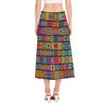 Rectangle Mandala Bohemian Pattern Print Side Slit Midi Skirt