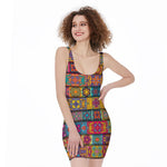 Rectangle Mandala Bohemian Pattern Print Sleeveless Bodycon Dress
