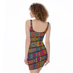 Rectangle Mandala Bohemian Pattern Print Sleeveless Bodycon Dress