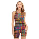 Rectangle Mandala Bohemian Pattern Print Sleeveless One Piece Swimsuit