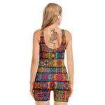 Rectangle Mandala Bohemian Pattern Print Sleeveless One Piece Swimsuit