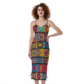 Rectangle Mandala Bohemian Pattern Print Slim Fit Midi Cami Dress