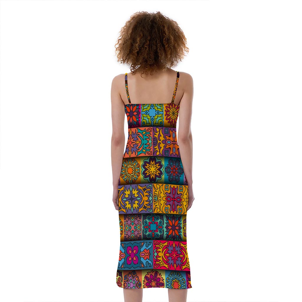Rectangle Mandala Bohemian Pattern Print Slim Fit Midi Cami Dress