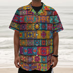 Rectangle Mandala Bohemian Pattern Print Textured Short Sleeve Shirt