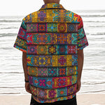 Rectangle Mandala Bohemian Pattern Print Textured Short Sleeve Shirt