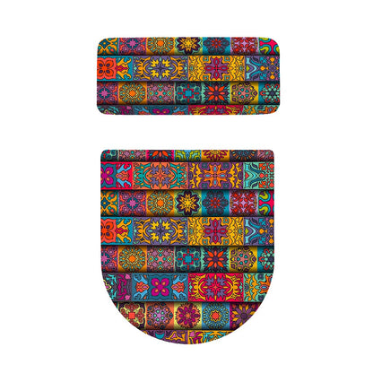Rectangle Mandala Bohemian Pattern Print Toilet Lid And Tank Cover Set