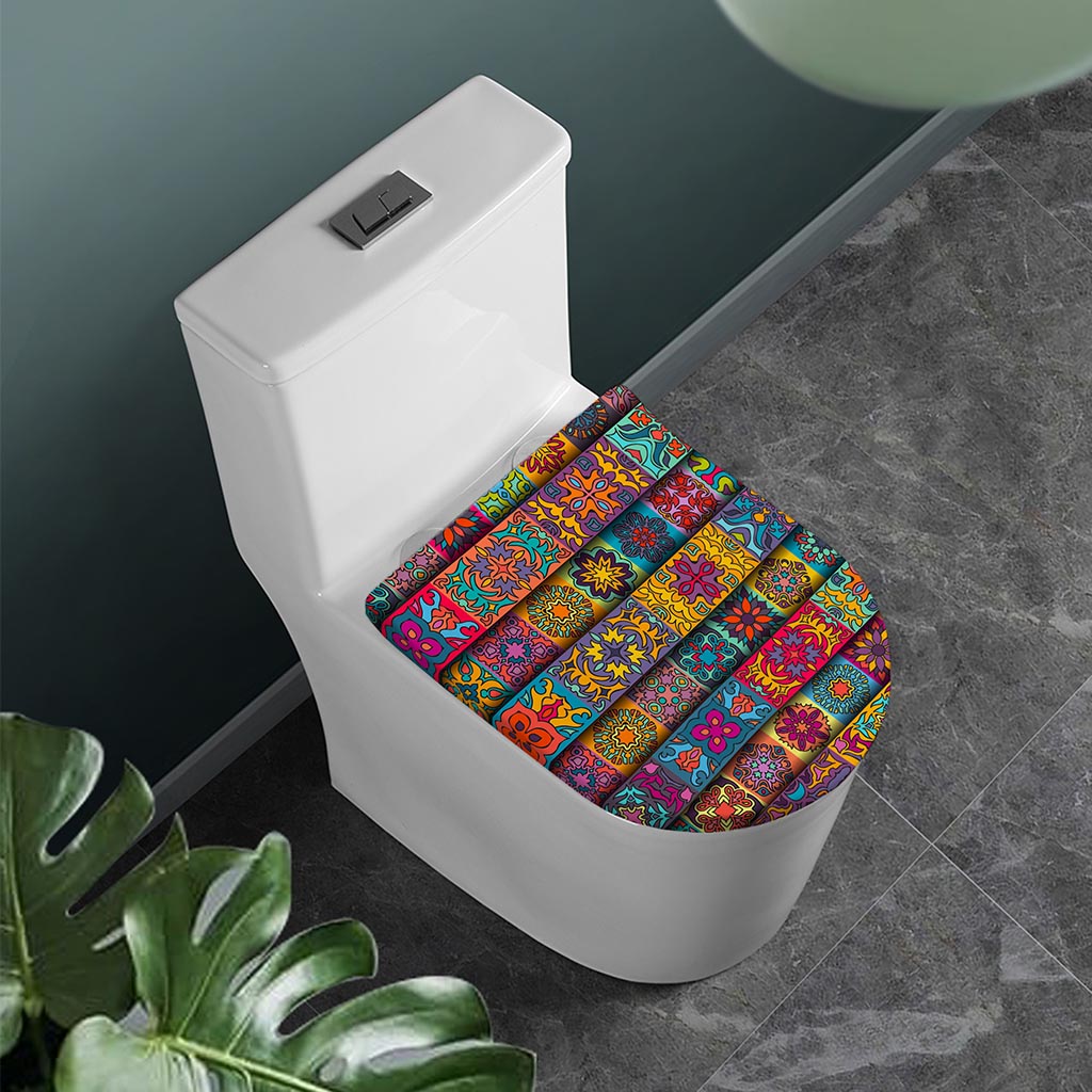 Rectangle Mandala Bohemian Pattern Print Toilet Lid Cover