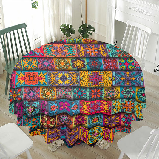 Rectangle Mandala Bohemian Pattern Print Waterproof Round Tablecloth