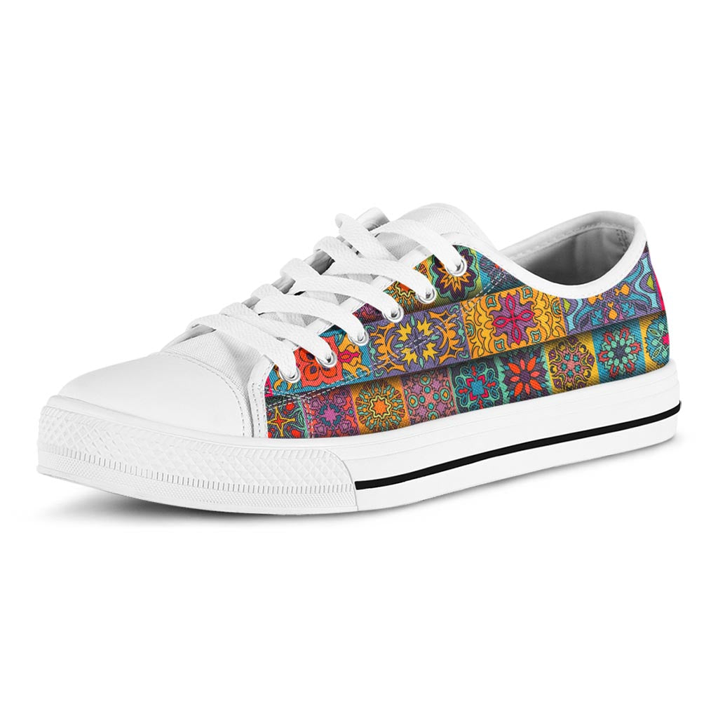 Rectangle Mandala Bohemian Pattern Print White Low Top Sneakers
