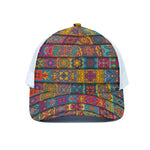 Rectangle Mandala Bohemian Pattern Print White Mesh Trucker Cap