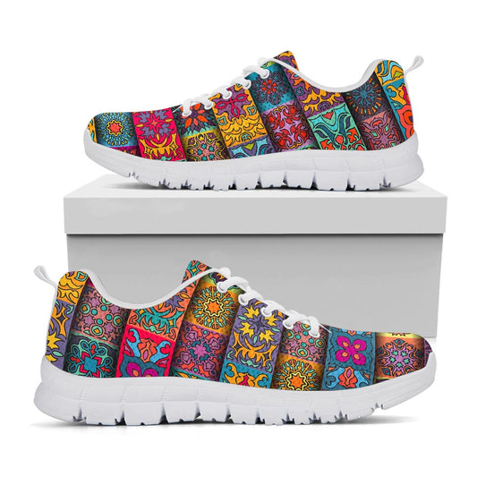 Rectangle Mandala Bohemian Pattern Print White Running Shoes