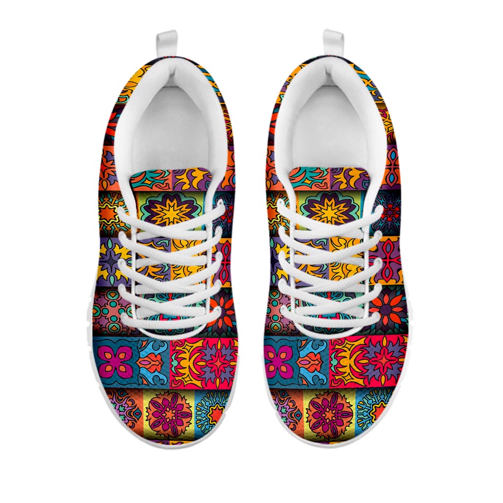 Rectangle Mandala Bohemian Pattern Print White Running Shoes