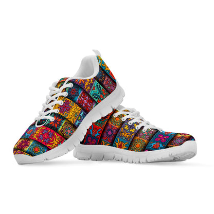 Rectangle Mandala Bohemian Pattern Print White Running Shoes