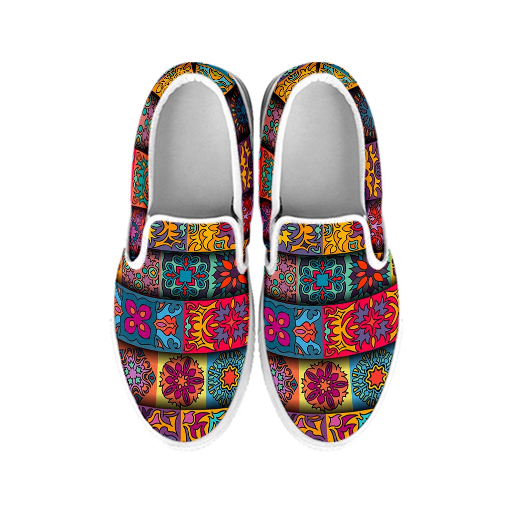 Rectangle Mandala Bohemian Pattern Print White Slip On Sneakers