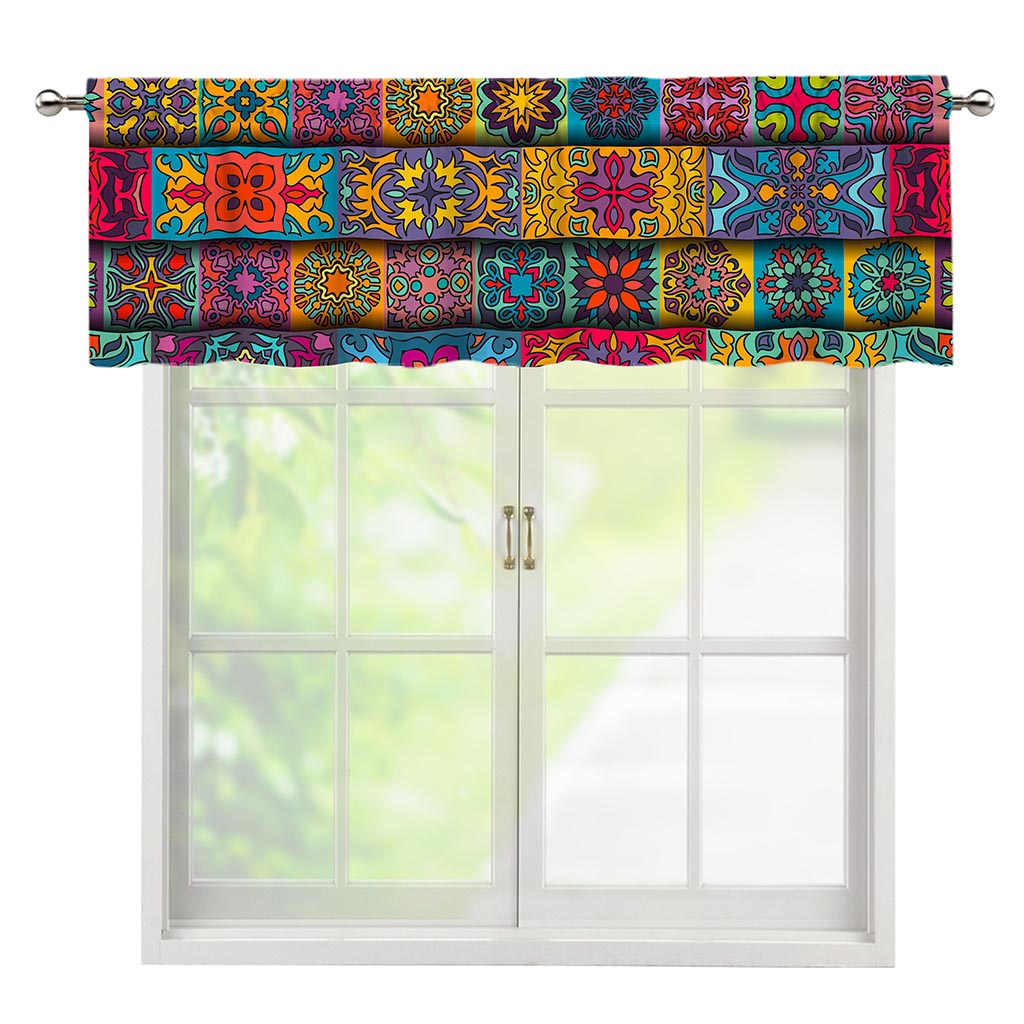 Rectangle Mandala Bohemian Pattern Print Window Valance