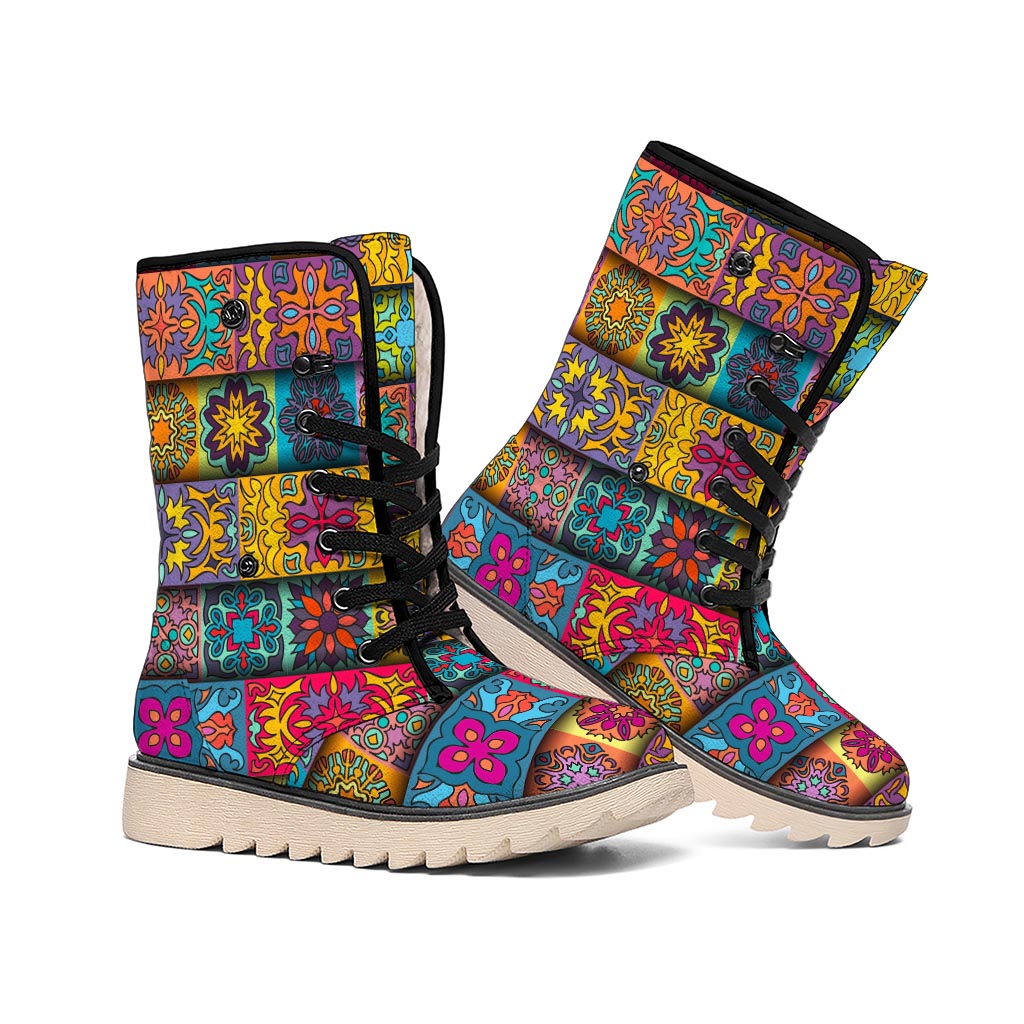 Rectangle Mandala Bohemian Pattern Print Winter Boots