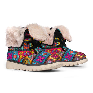 Rectangle Mandala Bohemian Pattern Print Winter Boots