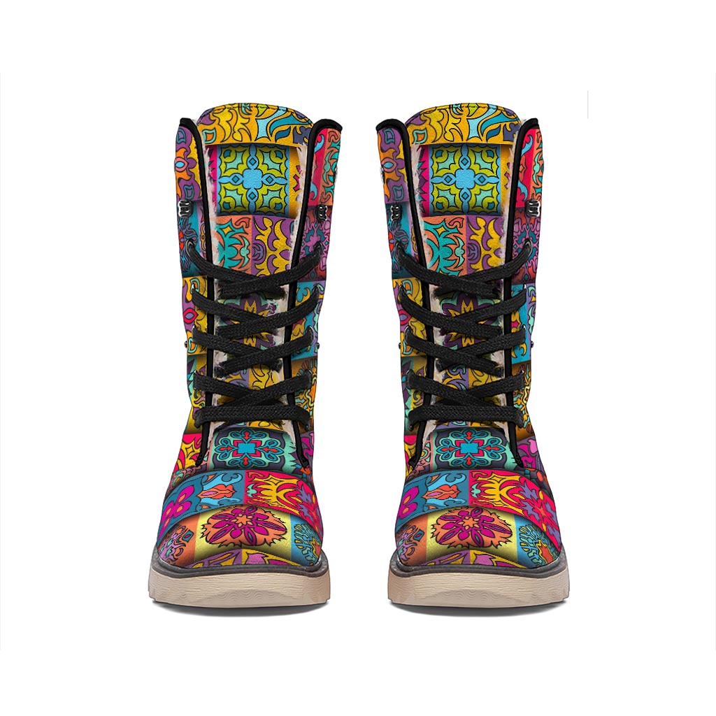 Rectangle Mandala Bohemian Pattern Print Winter Boots