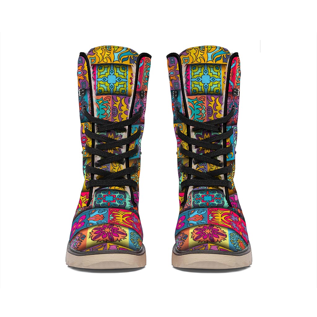 Rectangle Mandala Bohemian Pattern Print Winter Boots