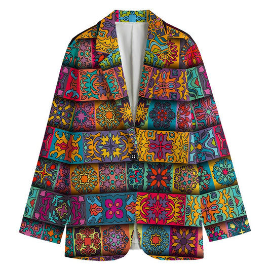 Rectangle Mandala Bohemian Pattern Print Women's Blazer