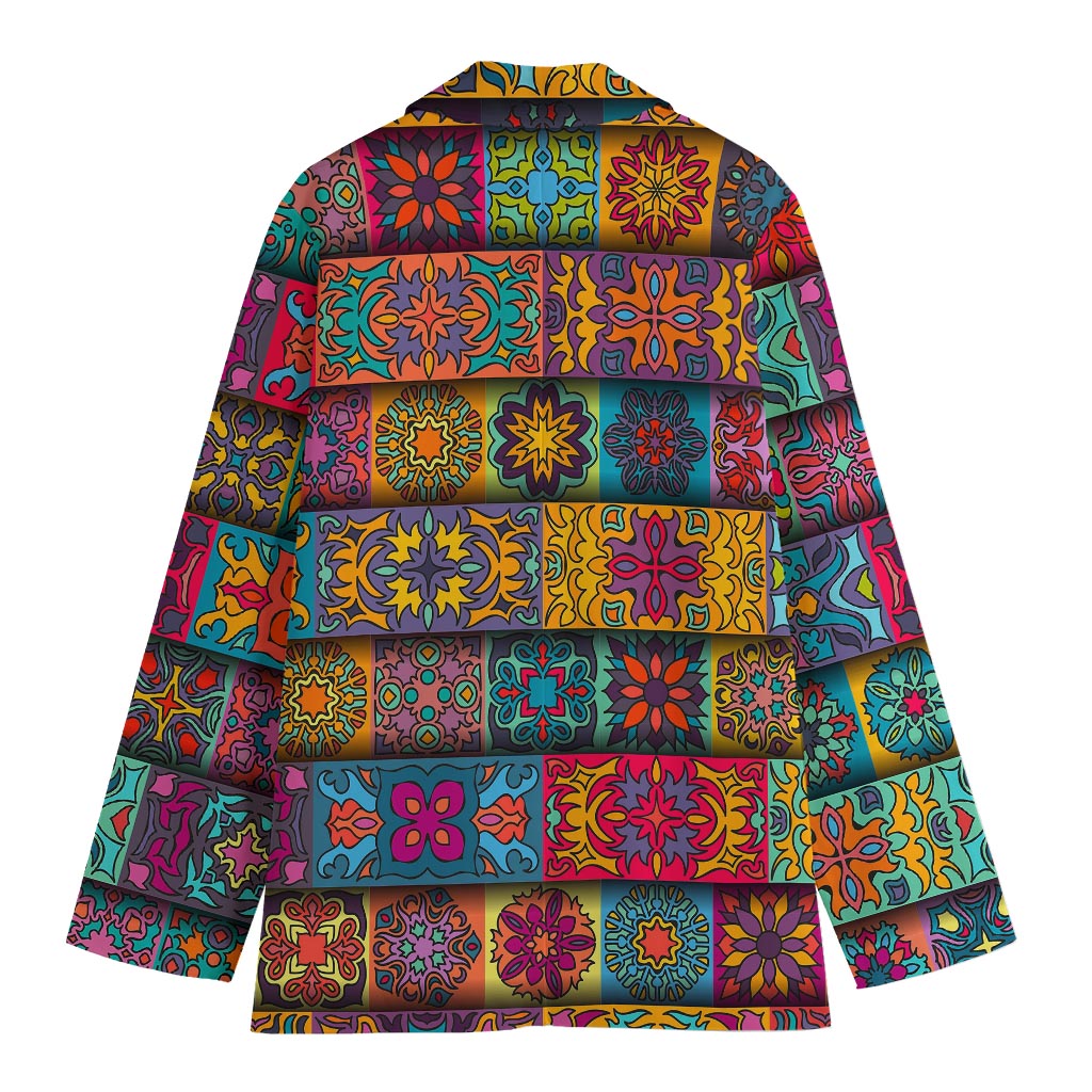 Rectangle Mandala Bohemian Pattern Print Women's Blazer