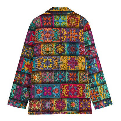 Rectangle Mandala Bohemian Pattern Print Women's Blazer