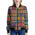 Rectangle Mandala Bohemian Pattern Print Women's Bomber Jacket