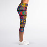 Rectangle Mandala Bohemian Pattern Print Women's Capri Leggings