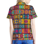 Rectangle Mandala Bohemian Pattern Print Women's Polo Shirt