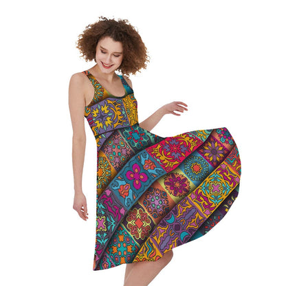Rectangle Mandala Bohemian Pattern Print Women's Sleeveless Dress